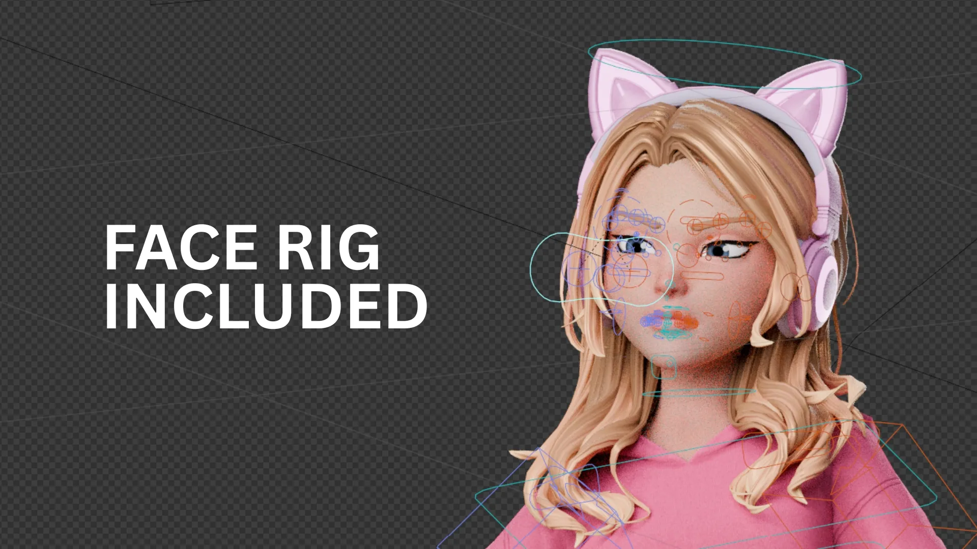 Gamer Girl White Woman - Rigged 3D Character in Blender with face rig